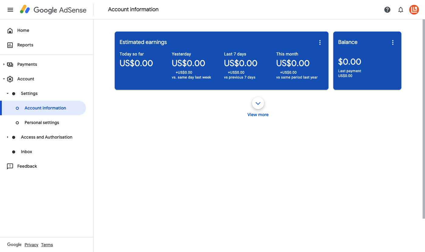 Google AdSense Dashboard 