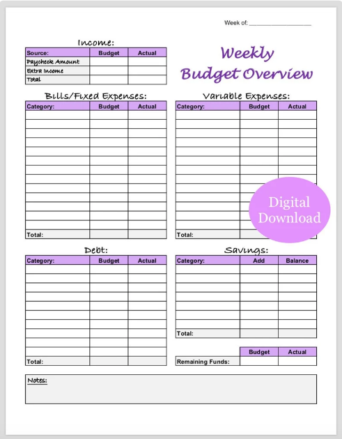 weekly budget planner for family & businesses